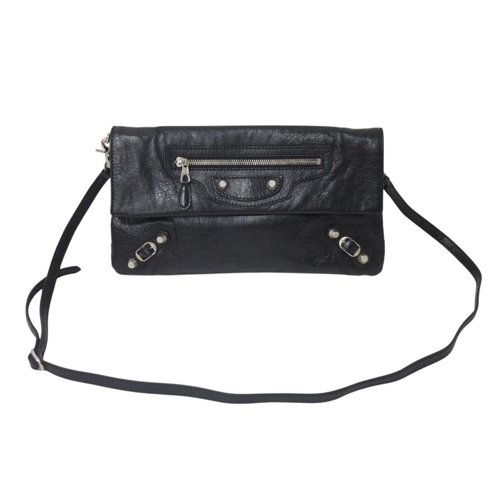 BALENCIAGA Giant Envelope Clutch Bag Black Leather